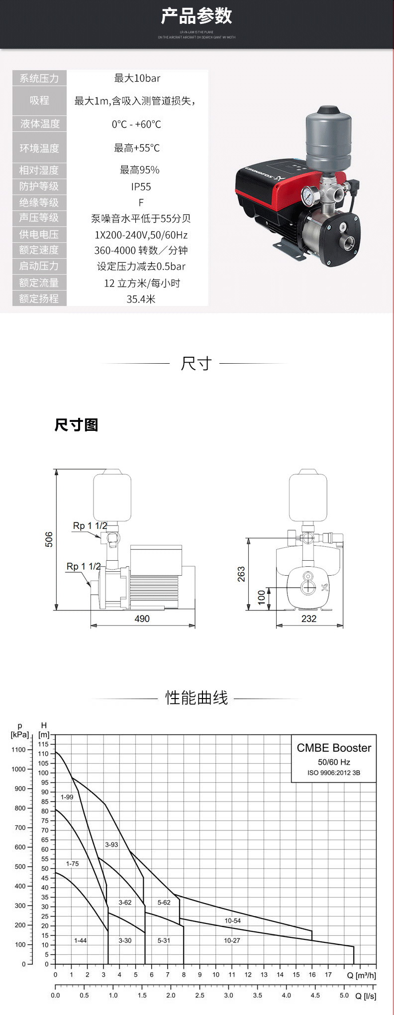 格兰富CMBE10-54进口变频增压水泵(图2)